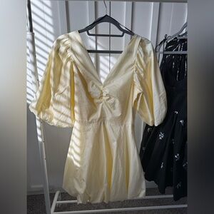 Elegant Butter yellow Dress with Puff Sleeves